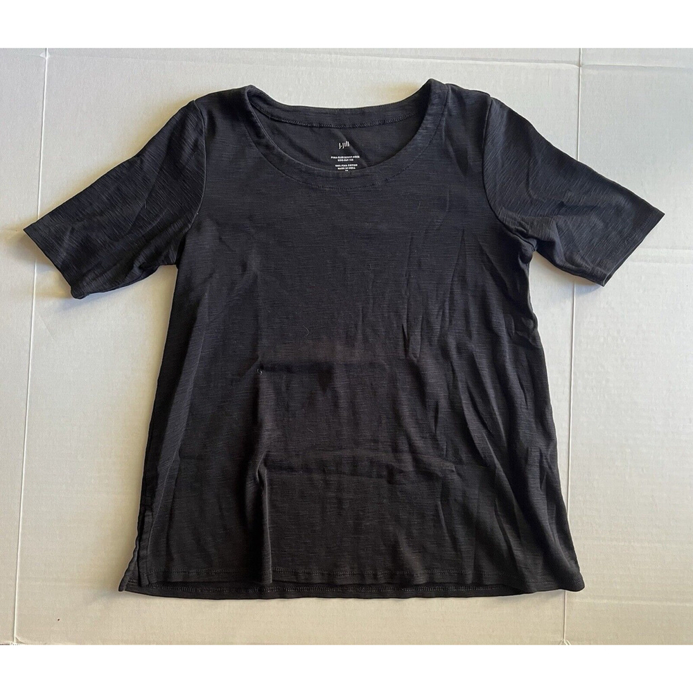 J. Jill Women’s Pima-Slub Scoop-Neck Side-Slit Tee Shirt XS Black 100% Cotton